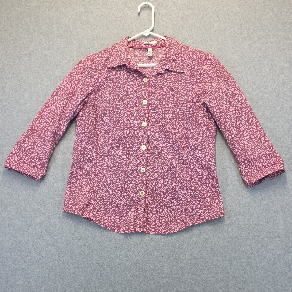 G.H. Bass & Co Women’s Button Up Shirt Large | Pink Floral Print 3/4 Sleeve Top